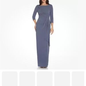 Adrianna Papell steel blue metallic knit gown. Size 12, new with tags.
